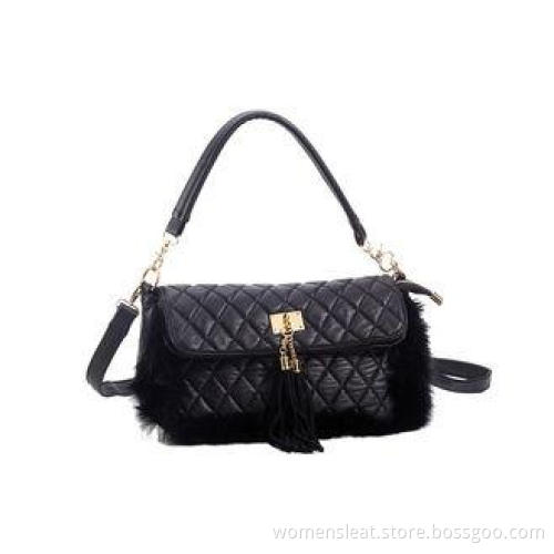Fur - Trimmed Quilted Black Leather Shoulder Bags For Women